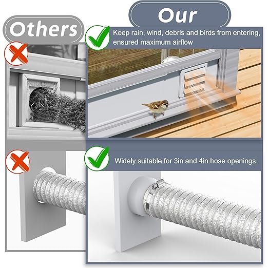 Flamorrow Window Vent Kit with Outdoor Vent Cover Fit for 3" and 4" Hose，Adjustable Window Vent Seal Panels for Exhaust Ventilation Duct of Laser Engraver/3D Printer Enclosure, Dryer, Grow Tent
