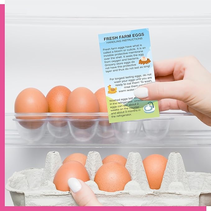 200 PCS Fresh Farm Egg Handling Instruction Cards, Double-sided Printing Egg Carton Stamp Bulk with Washed/Unwashed Fresh Egg Care Accessories Card Labels for Farm Fresh Eggs (3.5” x 2”, Rustic Style)