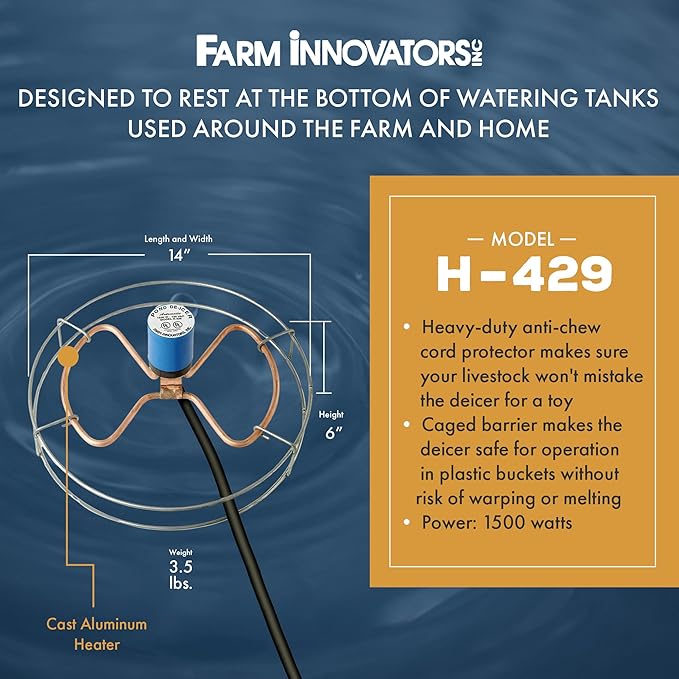 Farm Innovators H-429 1500 Watt Cast Aluminum Submergible Water Tank Deicer, Self Regulating Thermostat (4 Pack)