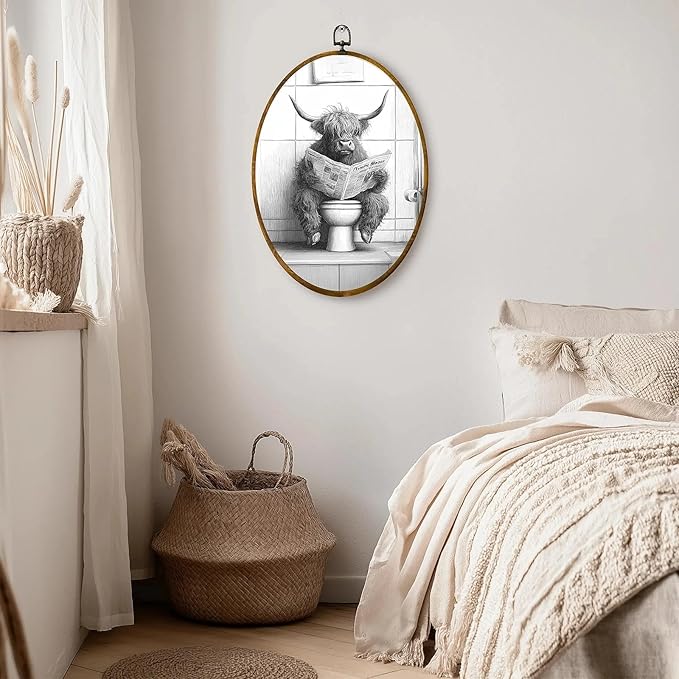 zewepri Highland Coo Print, Wall Decor, Bathroom Art – 8.6×11.4 Inches High-Density Canvas with Pre-Installed Hook for Easy Hanging, Ideal for Bedroom, Living Room, Study, or Gift for Art Lovers