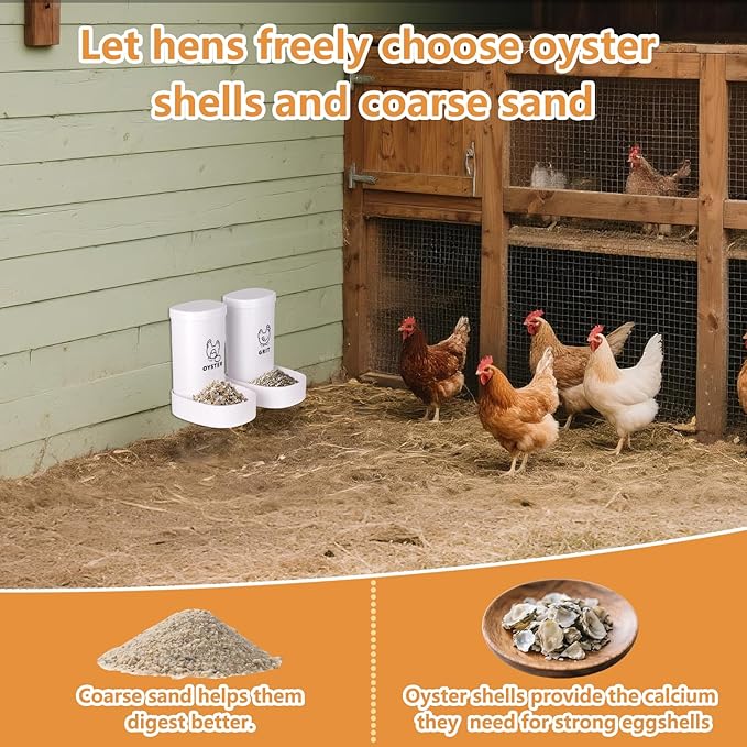 2-Pack Chicken Grit and Oyster Shell Feeder, No Waste Hanging Poultry Feeders for Outdoor Use, Plastic Chicken Feeder for Chickens, Hens, Chicks & Ducks