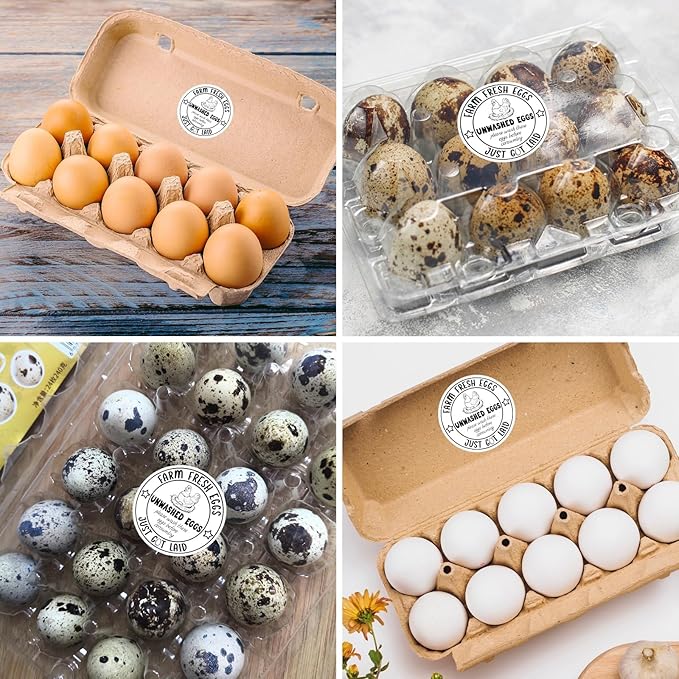 500PCS Farm Fresh Egg Carton Labels, 2 Inch Round Egg Carton Stickers, PET Self Adhesive Writable Farm Fresh Eggs Packaging Stickers for Chicken Quail Farmhouse Family(Style02)