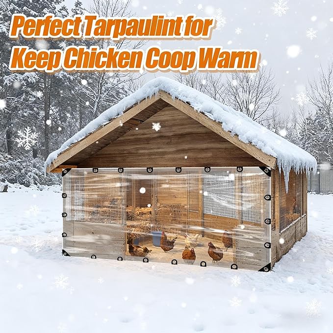 Clear Cover PVC for Poultry, Heavy Duty Vinyl Waterproof Chicken Coop Covers for Winter, Chicken Coop Winter Wrap with Elastic Cords & Grommets Windproof Transparent Coop Cover (6.6 × 16.4 ft)