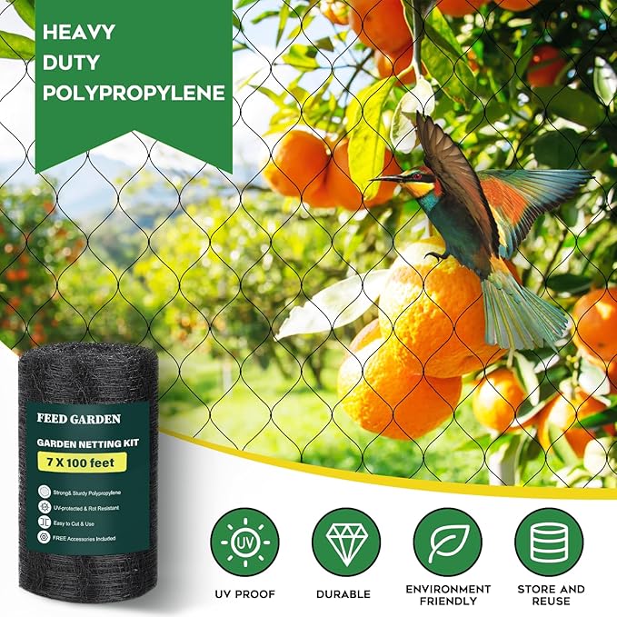 FEED GARDEN Deer Netting Deer Fence Netting, 7 x 200 Feet for Garden Protection Reusable Protective for Plants Fruit Trees Vegetables Against Birds and Other Animal