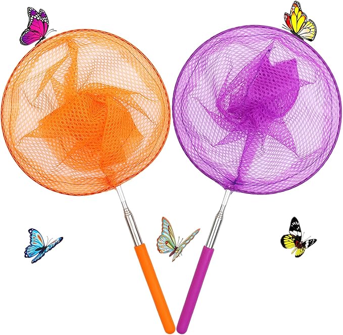 2 Pack Insect Catching Nets, Telescopic Stainless Steel Pole, Fishing Nets,Butterfly Nets, Nature Exploration Toys for Kids Outdoor Playing