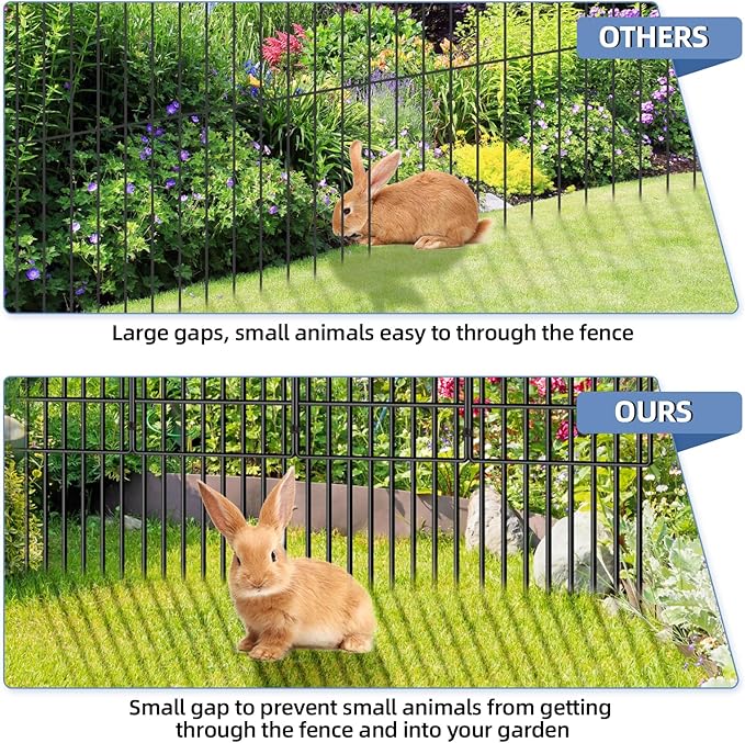 17in(H) x10ft(L) Garden Animal Barrier Fence, No Dig Decorative Fences, 1.5in Spike Spacing Rustproof Metal Garden Fence Border for Dogs Rabbits, Bottom Blocker for Outdoor Yard Patio