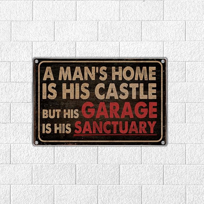 Man Cave Wall Decor Garage For Men Vintage Metal Sign Decoration A Man's Home Is His Castle But Sanctuary 12 x 8 Inch Art Kitchen Aluminum Indoor Outdoor