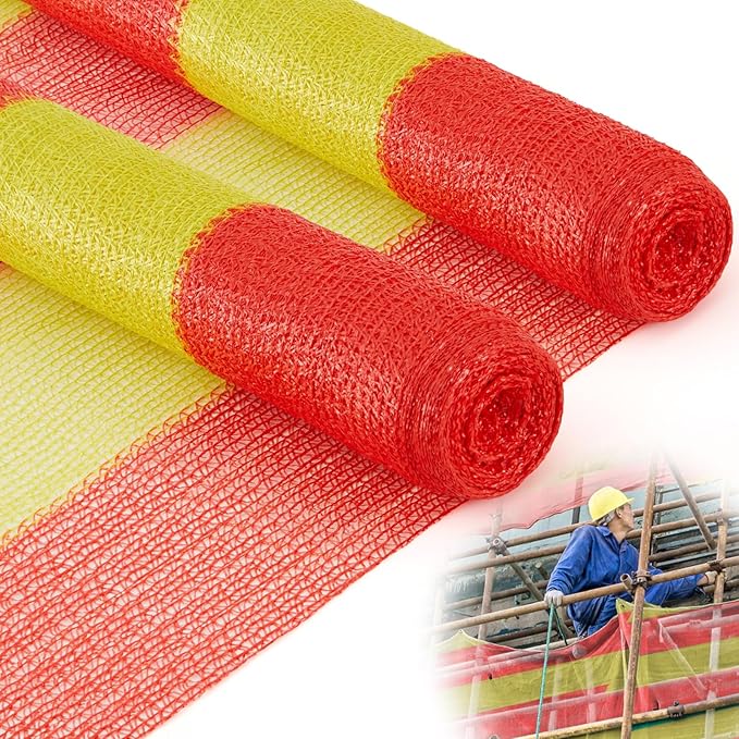 2 Rolls 3.3' x 164' Safety Snow Fence Net HDPE High Visibility Temporary Barrier Construction Netting Safety Warning Roadblock for Snow Fencing Garden Poultry Driveway (Red and Yellow)