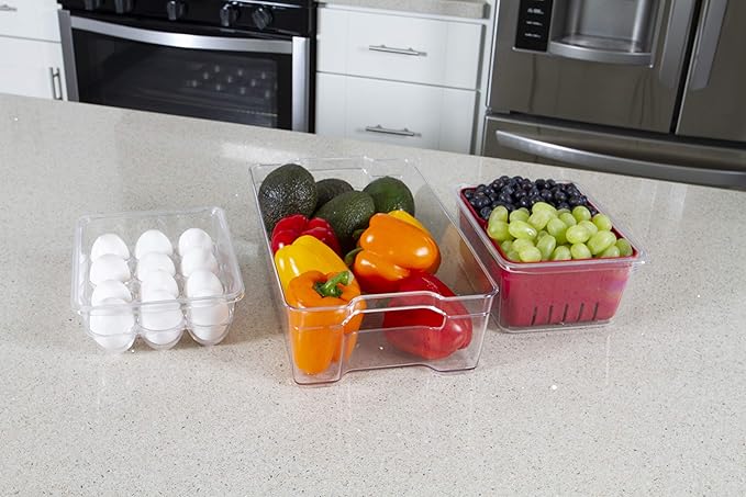 Kitchen Spaces Deluxe Egg Tray, Holds 18 Eggs, Refrigerator Storage Container with Lid, Stackable Fridge Organizer, Crush-Proof, BPA-Free, Clear