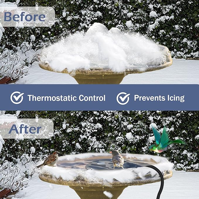 Bird Bath De Icer 60w Deicer 9.45-inch Submergible Utility with Thermostatic Controller in Winter for Chicken Livestock Animals Waterer Farm Trough