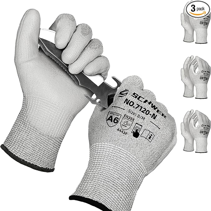Schwer 3 Pairs Cut Resistant Gloves ANSI A6/A7 (Send Randomly) Cut Proof Work Gloves, Touchscreen, for Men and Women Used to Woodworking, Glass Cutting, Construction, Car Repair, M