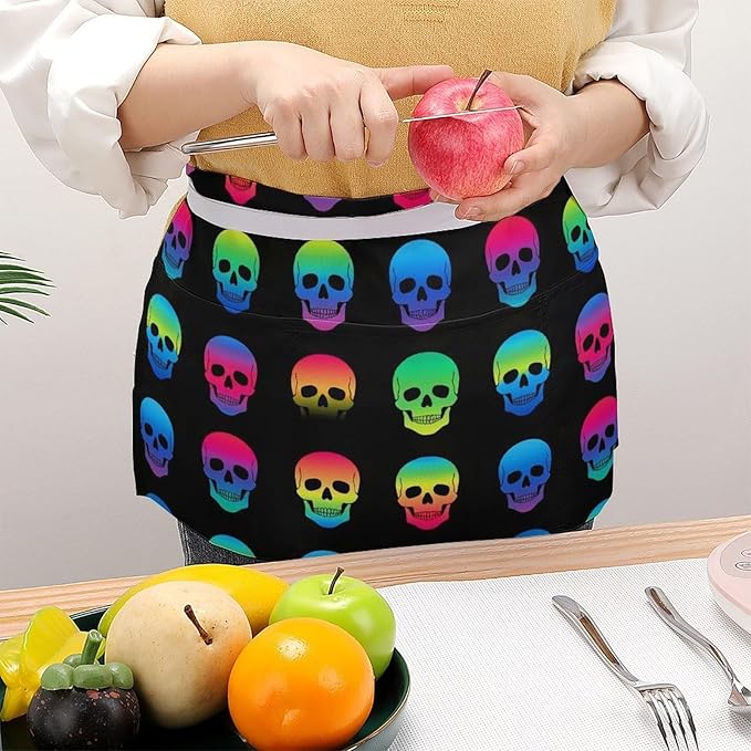 Unisex Apron for Cooking Server Waitress Half Waist Apron with 3 Pockets