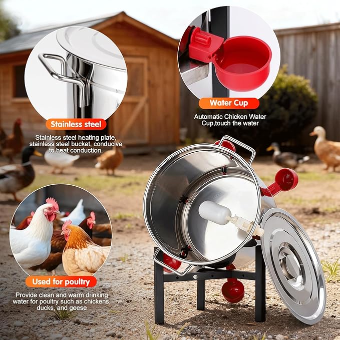 Heated Chicken Waterer 5 Gallon for Winter Automatic Chicken Water Bowl Heater Poultry Duck Drinker Watering System Chicken Coop Accessories