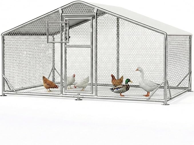 10x6.5FT Metal Chicken Coop, Dutch Door Chicken Run with Waterproof Cover and Hardware Cloth, Walk in Chicken Coop for Hen House, Duck Coop and Rabbit Run