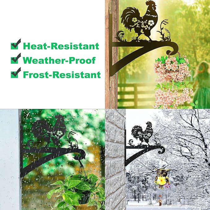 Hanging Plant Bracket Iron Decorative Chicken Silhouette Plant Hangers Indoor and Outdoor, Wall Mounted Hanging Plant Holder for Flower Pot Lantern Bird Feeder Wind Chimes