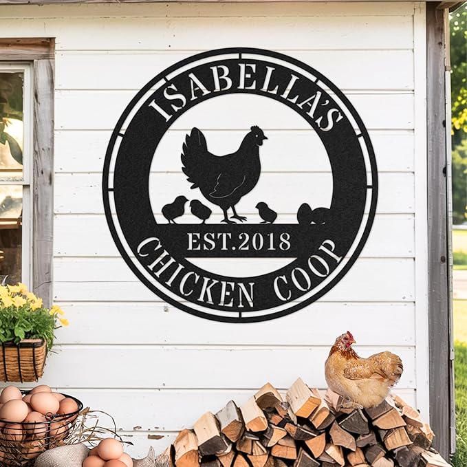 Customizable Chicken Coop Sign, Personalized Henhouse Wall Decor, Metal Farm Wall Art, Outdoor Gift for Urban Farmers, Custom Chicken House Name Sign