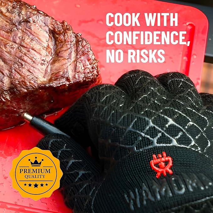 Small Heat Resistant Grilling Gloves for Women - Heat & Fire Proof Gloves for BBQ with Silicone & Cotton Lining | Barbeque, Kitchen, Baking, Oven Gloves for Meat Handling