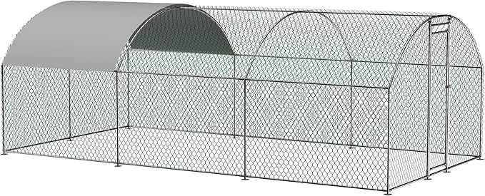OUYESSIR Outdoor Metal Chicken Coop, Large Walk-in Chicken Run Pen with Waterproof Cover, Rabbit Habitat Dome Roof Dome Poultry Cage for Backyard Farm Use (10'W x 20'L x 6.5'H)