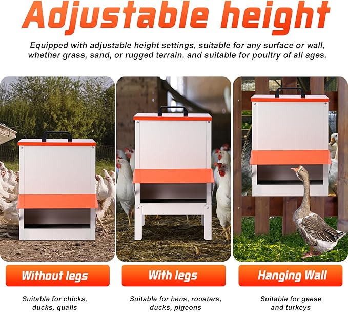 30lbs Automatic Chicken Feeder and Duck Feeder，Large Poultry Feeder for Chickens, Ducks, Geese, Pigeons, Dogs, Cats (Orange)