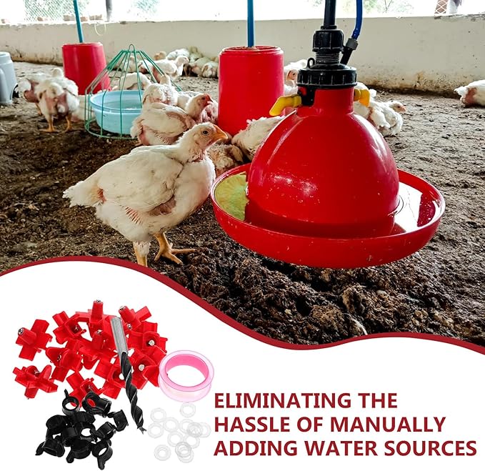 COHEALI 12pcs Automatic Chicken Waterer Nipples with Drill Bits Leakproof Poultry Watering System for Coop Side Mount Plastic and Stainless Steel Outdoor Use