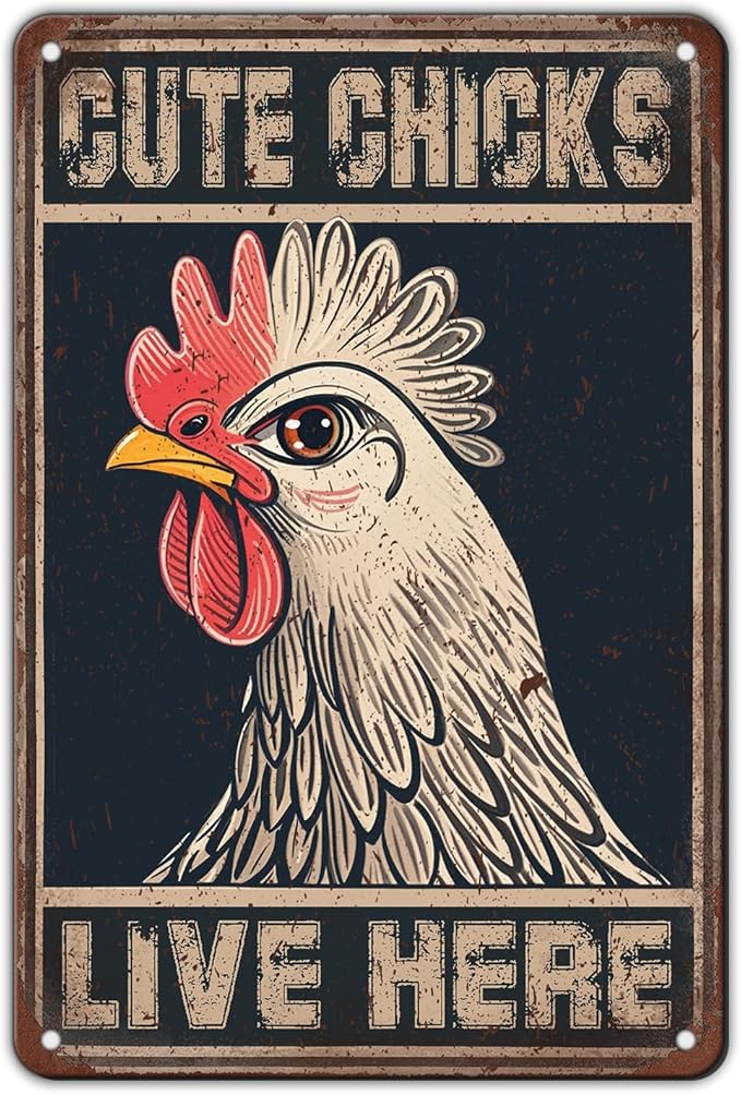 Chicken Metal Signs Cute Chicks Live Here Iron Sign Chicken For Coop Funny Outdoor Sign Garden Backyard Patio Wall Art Decor 12x8 Inch