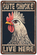 Chicken Metal Signs Cute Chicks Live Here Iron Sign Chicken For Coop Funny Outdoor Sign Garden Backyard Patio Wall Art Decor 12x8 Inch