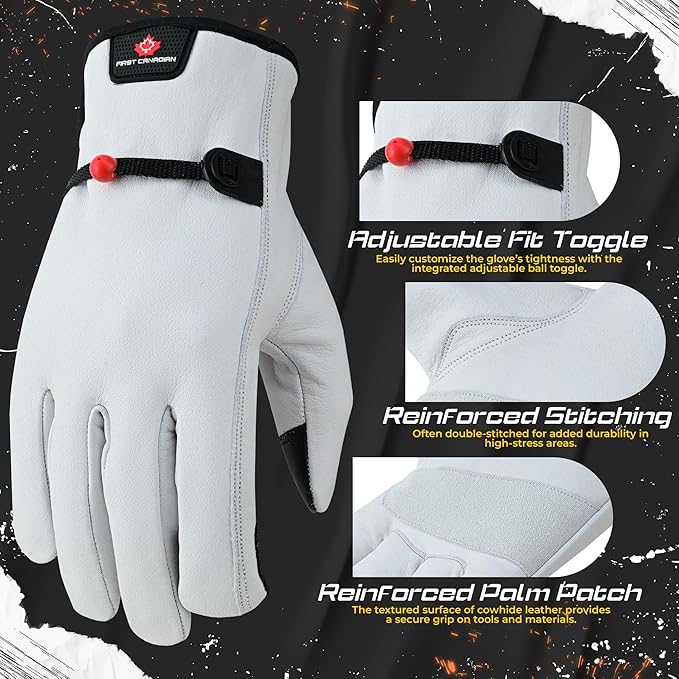 1 Pair Heavy Duty Leather Work Gloves for Men & Women – Touchscreen Use, Cowhide Construction & Yard Leather Gloves – Puncture Resistant Safety Gloves for Landscaping & Outdoor Use (S)