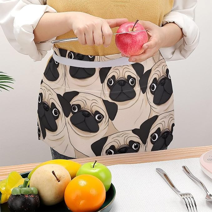 Unisex Apron for Cooking Server Waitress Half Waist Apron with 3 Pockets