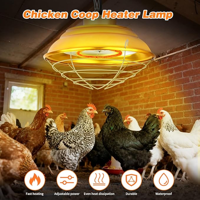 600W Chicken Coop Heaters Lamp, Waterproof Heat Lamp for Chickens with 2-Stage, Brooder Heater for Chicks with Chain for Indoor & Outdoor Use Heating Lamps for Chicken Livestock Dog Sheep Pet