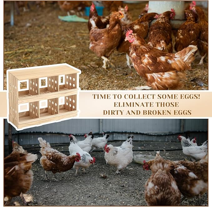 Nesting Boxes for Chickens 6 Compartments Chicken Nesting Boxes with Perches Wall Mount Wooden Ventilated Egg Laying Box Easy to Assemble for Hens, Ducks, Chicken Coop