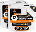 Heavy Duty White Poly Tarp 7' X 10' (2-Pack) - Multipurpose Protective Cover - Durable, Waterproof, Weather Proof, Rip and Tear Resistant - Extra Thick 12 Mil Polyethylene - by Xpose Safety