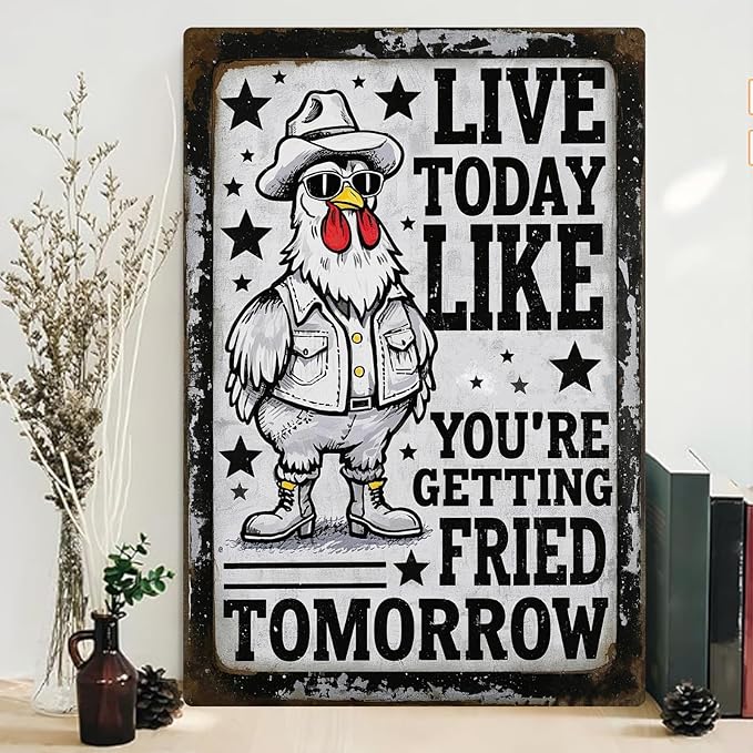Chicken Retro Tin Sign Vintage Metal Post Wall Art Chicken Decoration for Coops Farms Yard Home Bar Cafe Garage or Office Chicken Gift Idea