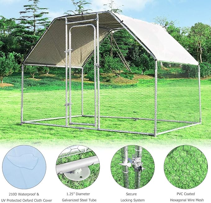 Giantex 9.2ft Large Metal Chicken Coop, Walk-in Chicken Coops Hen Run House Shade Cage with Waterproof and Sun Protection Cover for Outdoor Backyard Farm Use Poultry Cage (9.2 x 6.2 ft, Flat)