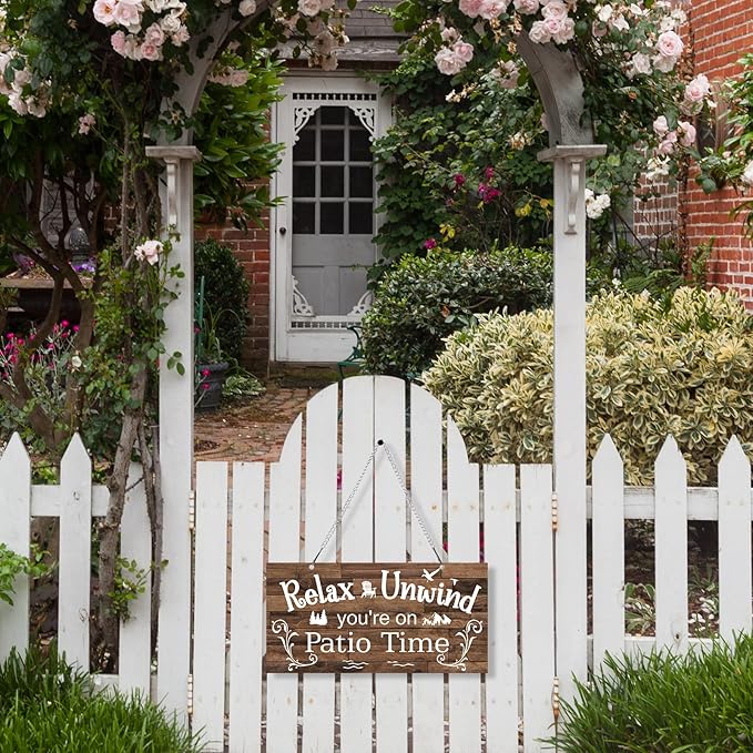Hotop Patio Decor Patio Sign Decorations Outdoor Metal Porch Wall Decor Rustic Farmhouse Wall Art for Backyard Porch Balcony Gazebo Accessories(12 x 6",Brown)