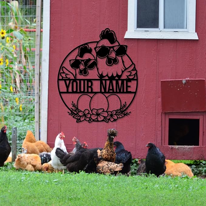 Personalized Chicken Coop Metal Sign,Custom Chicken Farm Metal Wall Art,Personalized Chicken MetalSign, Metal Chicken Farmhouse Sign,Hen House Sign, Funny Chicken Farm Decor (Style C)