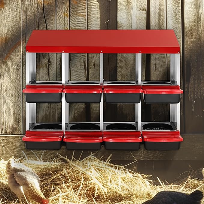 VEVOR Chicken Nest Box, 8-Compartment, 30 to 45 in Stable & Corrosion-Resistant Metal Nesting Boxes with Inclined Nesting Boxes, Bottom Holes & Resting Platform, Fit for Different Chicken Breeds