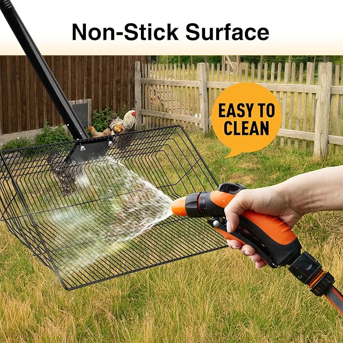 10" & 15" 2pcs Large Horse Manure Chicken Poop Scooper Set: Heavy Duty Carbon Steel Sifter Shovel, Metal Pooper Sifting Scoop for Poultry Run Farm, Chicken Coop Accessories Horse Stall Cleaning Tool