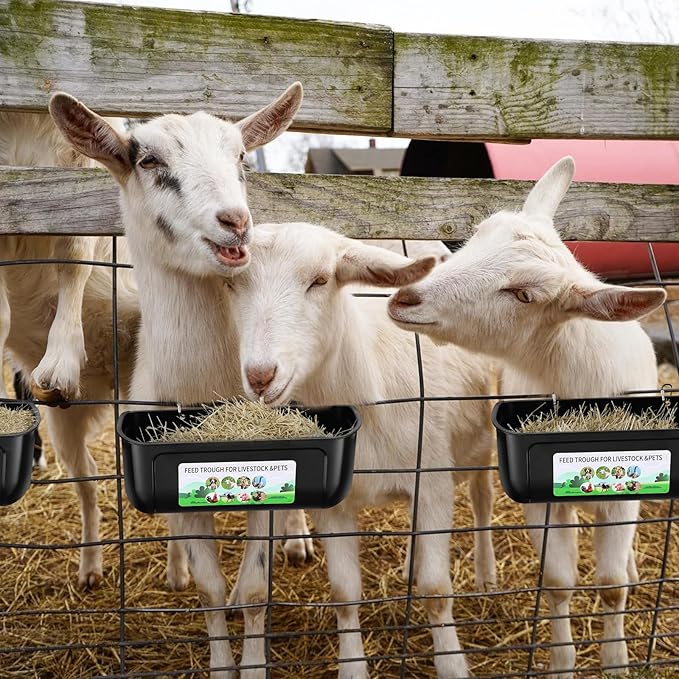 Chicken Feeder Waterer, 3 Pack Duck Feeder Supplies, Hanging Fence Feed Trough with Clips for Goat, Sheeple, Piglet, Gooses, Turkeys, Dog Livestock Poultry, Black