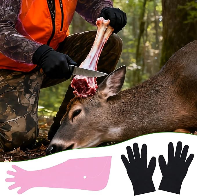 20 Pairs Field Dressing Gloves Kit Disposable Deer Gutting Cleaning Gloves Include Neck-Hanging Extra Long Glove and Short Nitrile Glove for Deer Processing Equipment