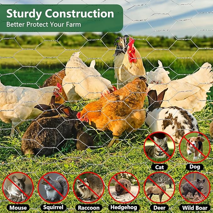Chicken Wire Mesh 13.8 x 157 in, Rustproof Galvanized Iron Garden Fence Barrier for Pet Rabbit Cat, Floral Chicken Wire Netting to Protect Poultry Plant Fruit