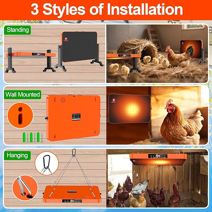 Chicken Coop Heater,200 Watts Chicks Brooder Heater with Overheating Protection,Radiant Heat Panel with Remote Control Timer & Adjustable Temp,Large Poultry Brooder for 25 Chicken,UL-Compliant