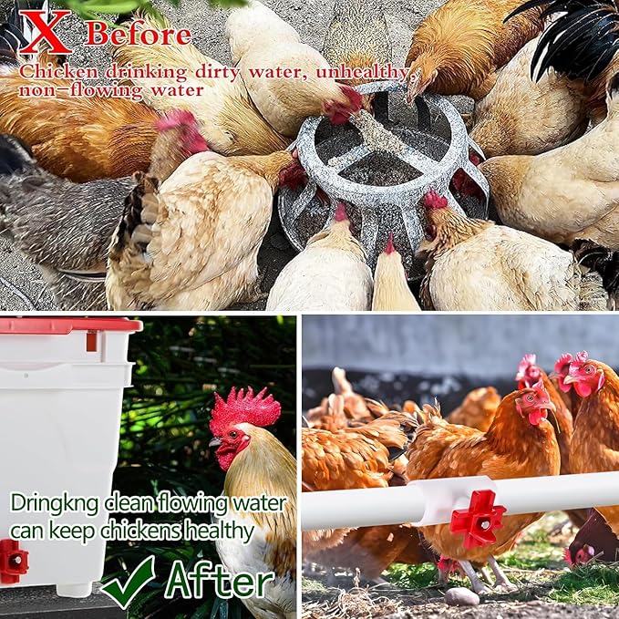 15-Pack Horizontal Chicken Nipples Waterer with 1/2" PVC Tee Fittings, Automatic Poultry Waterer Kit for DIY Chicken Duck Quail Watering System, Side Mount Drinker