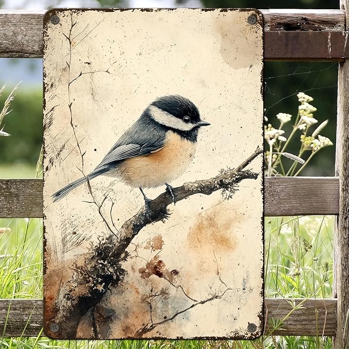 Chickadee Bird Chickadee Retro Wildlife Vintage Tin Sign Wall Art Decor for Home Living Room Kitchen Garden Bedroom Office Hotel Cafe And Pub Decoration 12x16inch