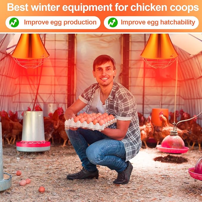 Honoson 4 Pcs 250w Chicken Heat Lamp for Winter Chicken Coop Heater Brooder Heater with Heat Lamp Aluminum Alloy Shade & 6.6' Hanging Chain Radiant Chick Coop Accessories Heated Warmer for Chick Pet