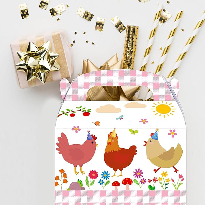 umoni Chicken Party Supplies Little Chick Birthday Favor Box 12PCS Chicken Theme Gift Box Farm Animals Treat Boxes for Barnyard Baby Shower Party Decor
