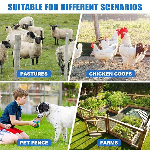 PE2 Electric Fence Energizer Plus 250 Feet Electric Fence Kit 0.10 Joule Livestock Fence Chargers for Accommodating Pets Livestock and Preventing Wildlife Invasion (Aluminum Wire)