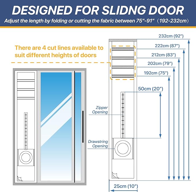 Loviga Portable AC Window Vent Kit for Sliding Door, 100% Sealing Portable Air Conditioner Window Kit Seal Kit for AC Unit Clothes Dryer, 9X91 Inch Length Adjustable, Waterproof, No Drilling