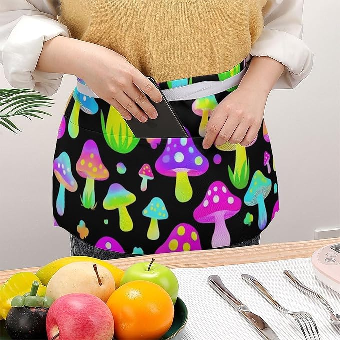 Unisex Apron for Cooking Server Waitress Half Waist Apron with 3 Pockets