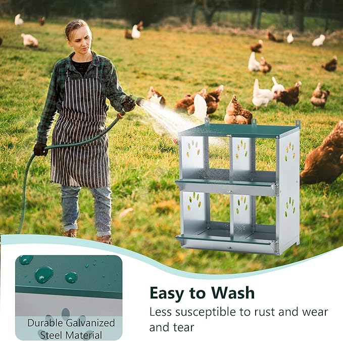 4 Compartment Chicken Nesting Boxes, Metal Nesting Boxes Wall Mount Chicken Egg Laying Box for Different Chicken Breeds (4 Holes)