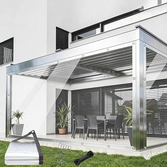 10x20 FT Clear Tarps Heavy Duty Waterproof,Plastic Vinyl Tarp with Grommets Greenhouse Plastic Sheeting, for Patio Transparent Greenhouse Chicken Coop Covers for Winter